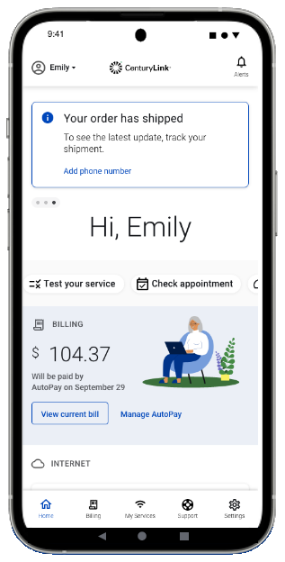 CenturyLink app dashboard