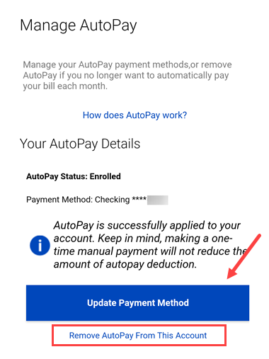 app screenshot Manage AutoPay