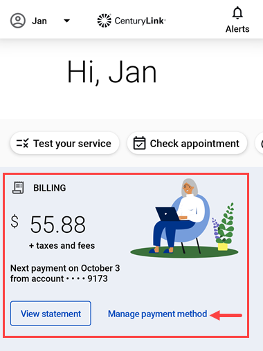 app screenshot of prepaid home screen
