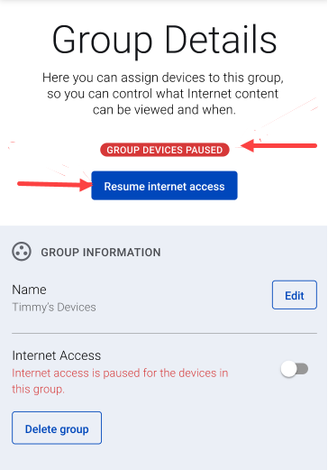 screenshot from app showing the Group Details screen