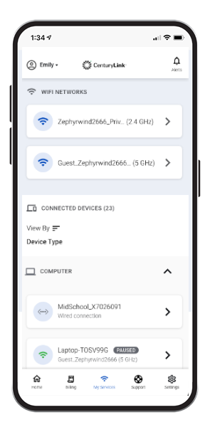 CenturyLink app network details screen