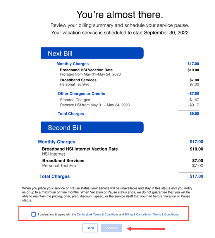 Bill review for vacation service