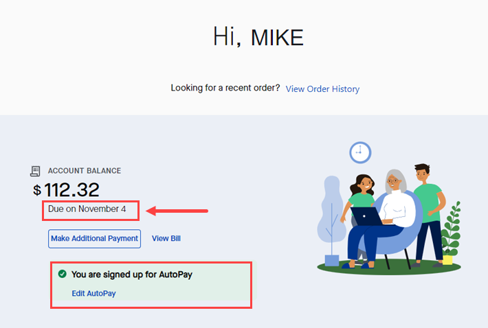 My CenturyLink home page showing next AutoPay payment date