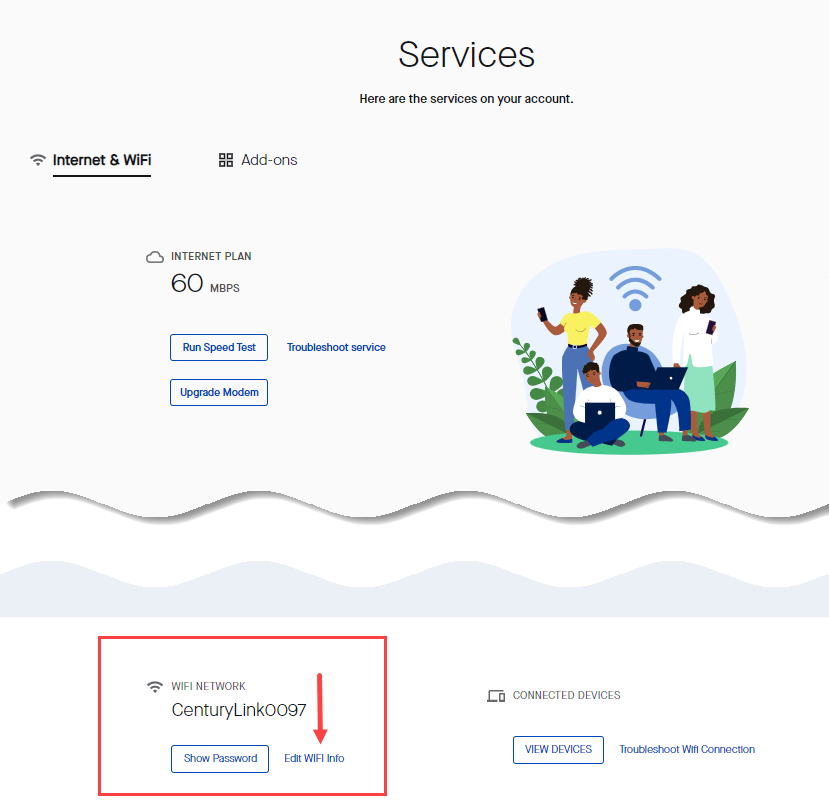 My CenturyLink Services page showing networks