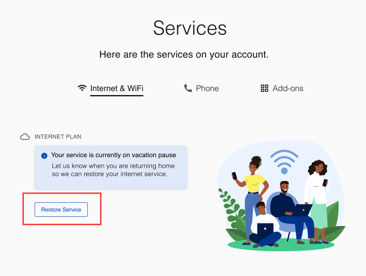 My CenturyLink Services page showing option to turn off vacation service