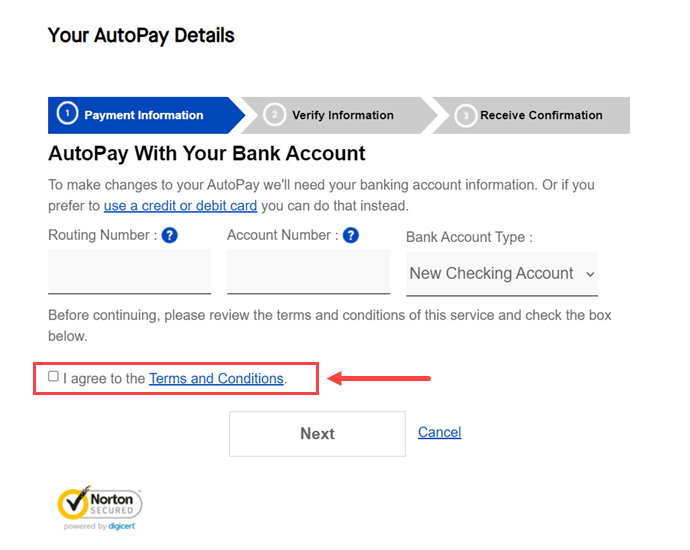 screenshot My CenturyLink AutoPay Payment Account