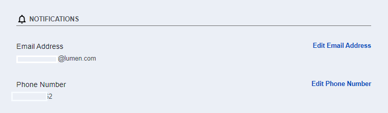 screenshot from My CenturyLink Settings Notifications section with contact info
