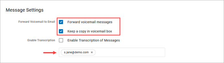 Set Connected Voice messages to go to your email