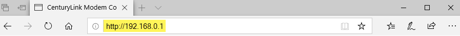 Screenshot of URL for modem settings site