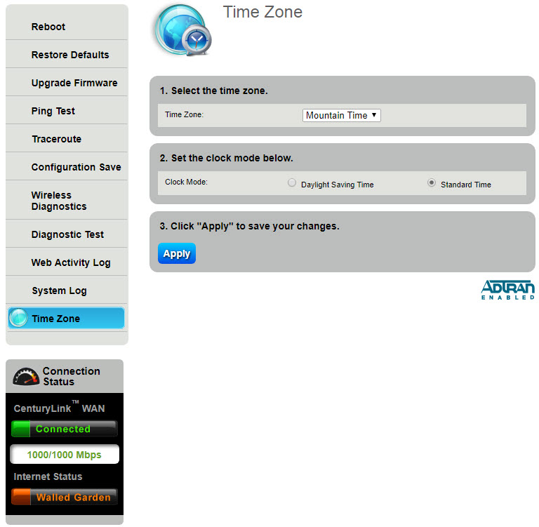 Modem utilities - Time zone