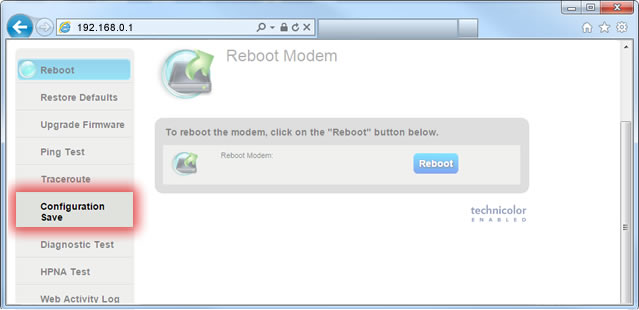 Back up modem settings step 5
