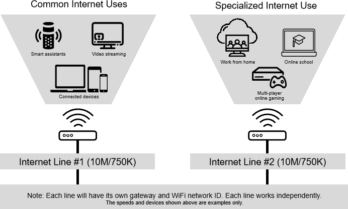 Second internet line graphic showing uses for two lines