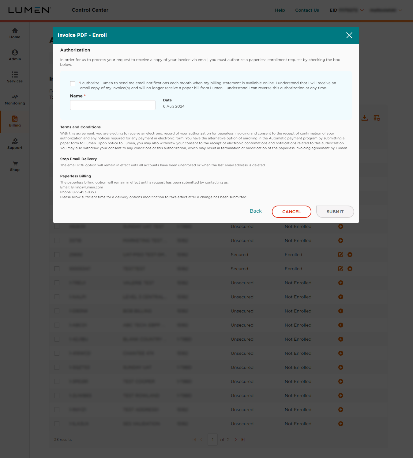 Invoice PDF - Enroll (showing authorization page)