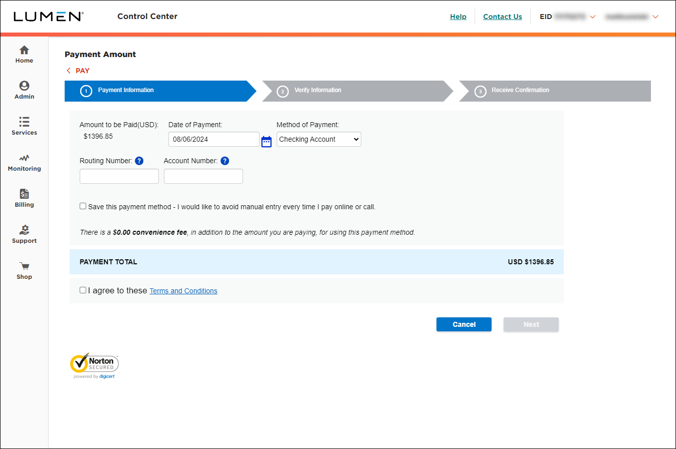 Pay (showing Payment Information tab)