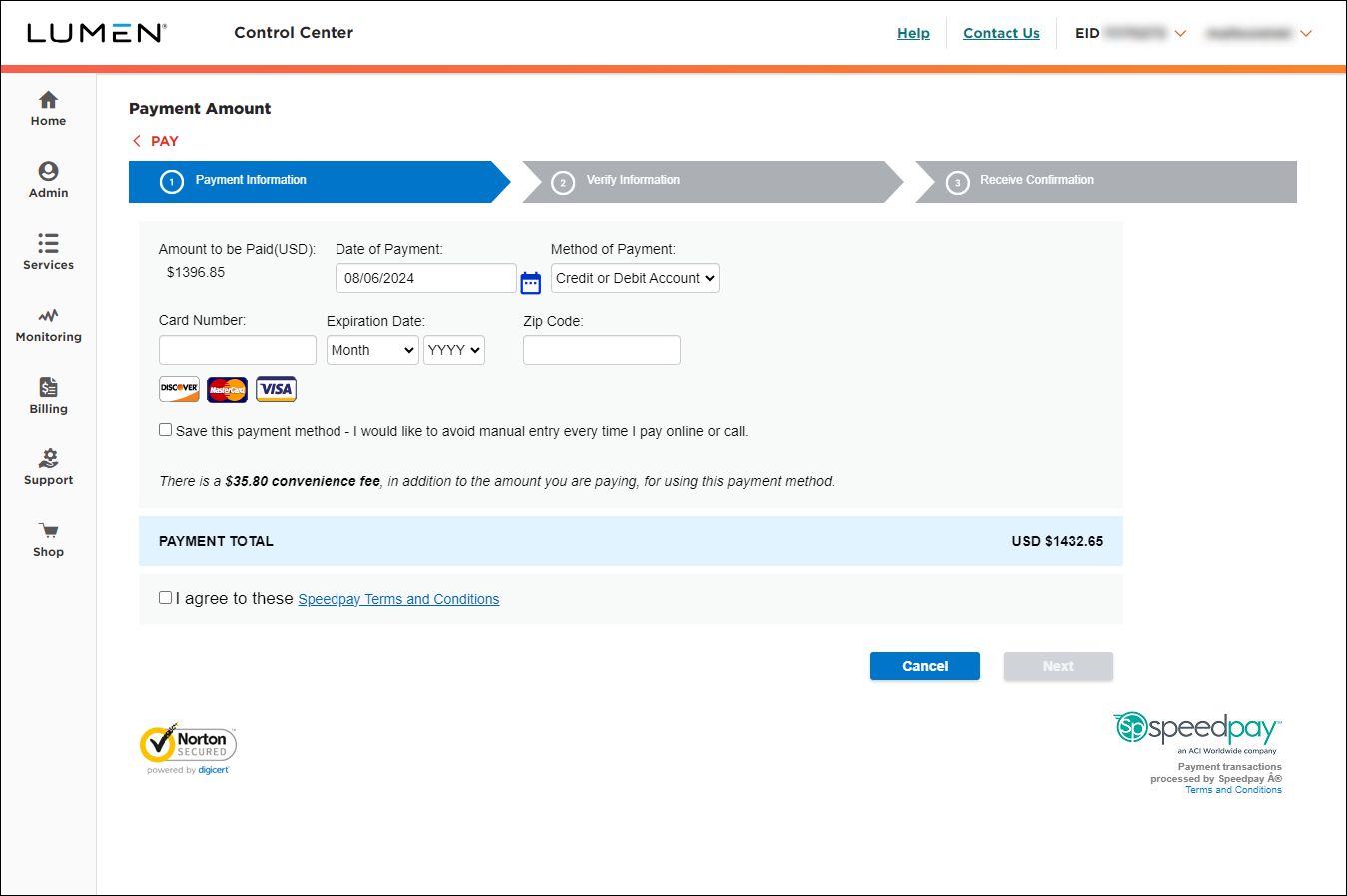 Payment Amount (showing Payment Information tab)