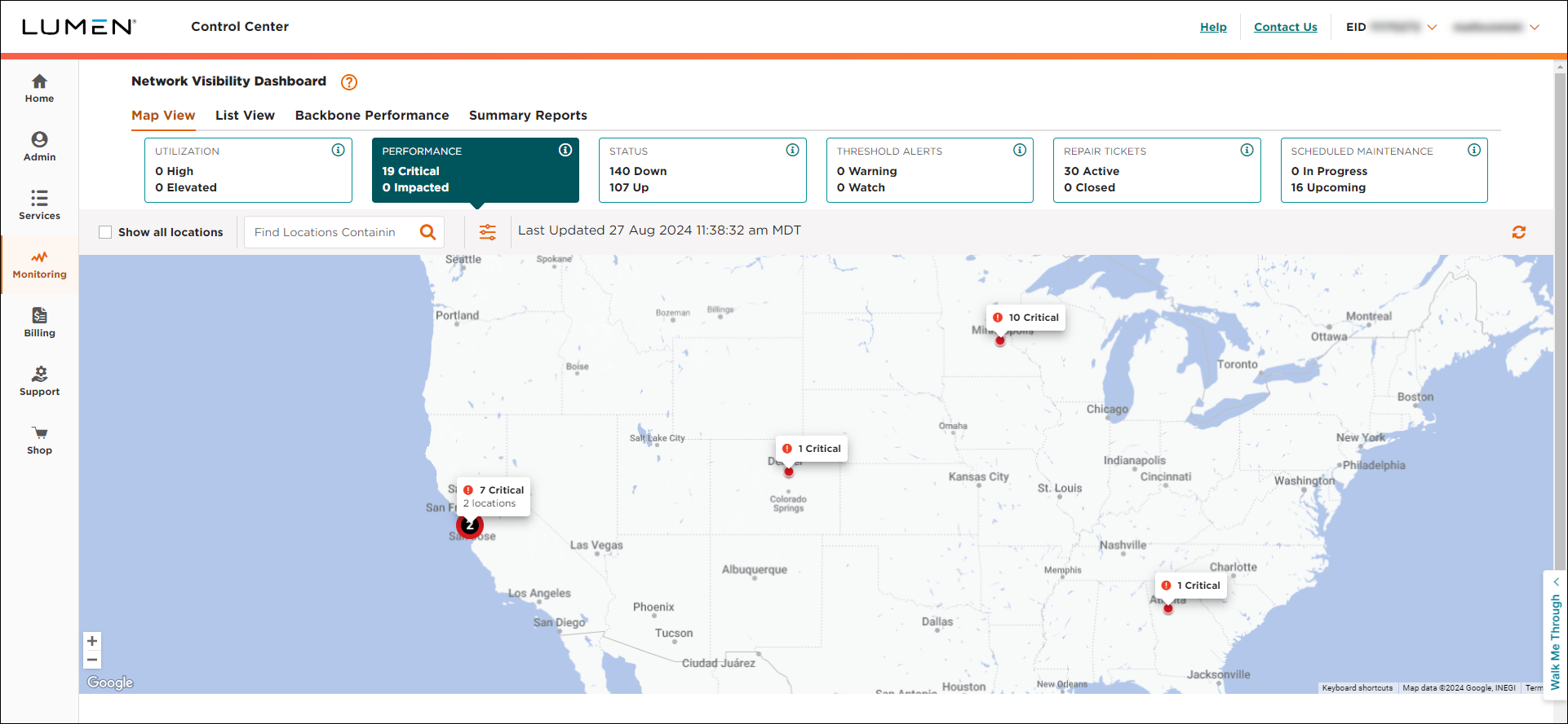 Network Visibility (showing Performance tile)