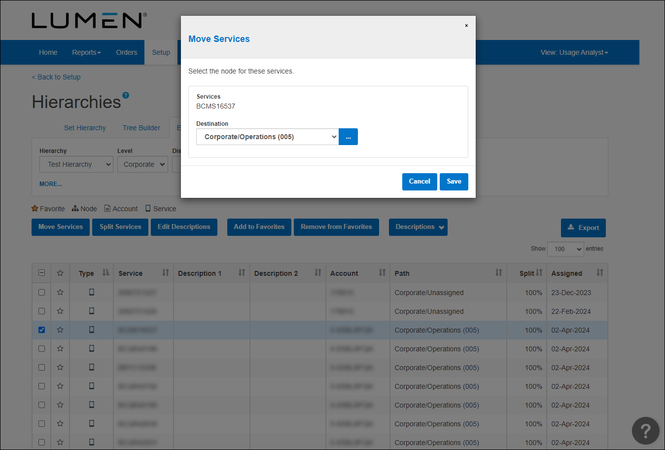 Move Services (Hierarchies showing Tree Builder tab)