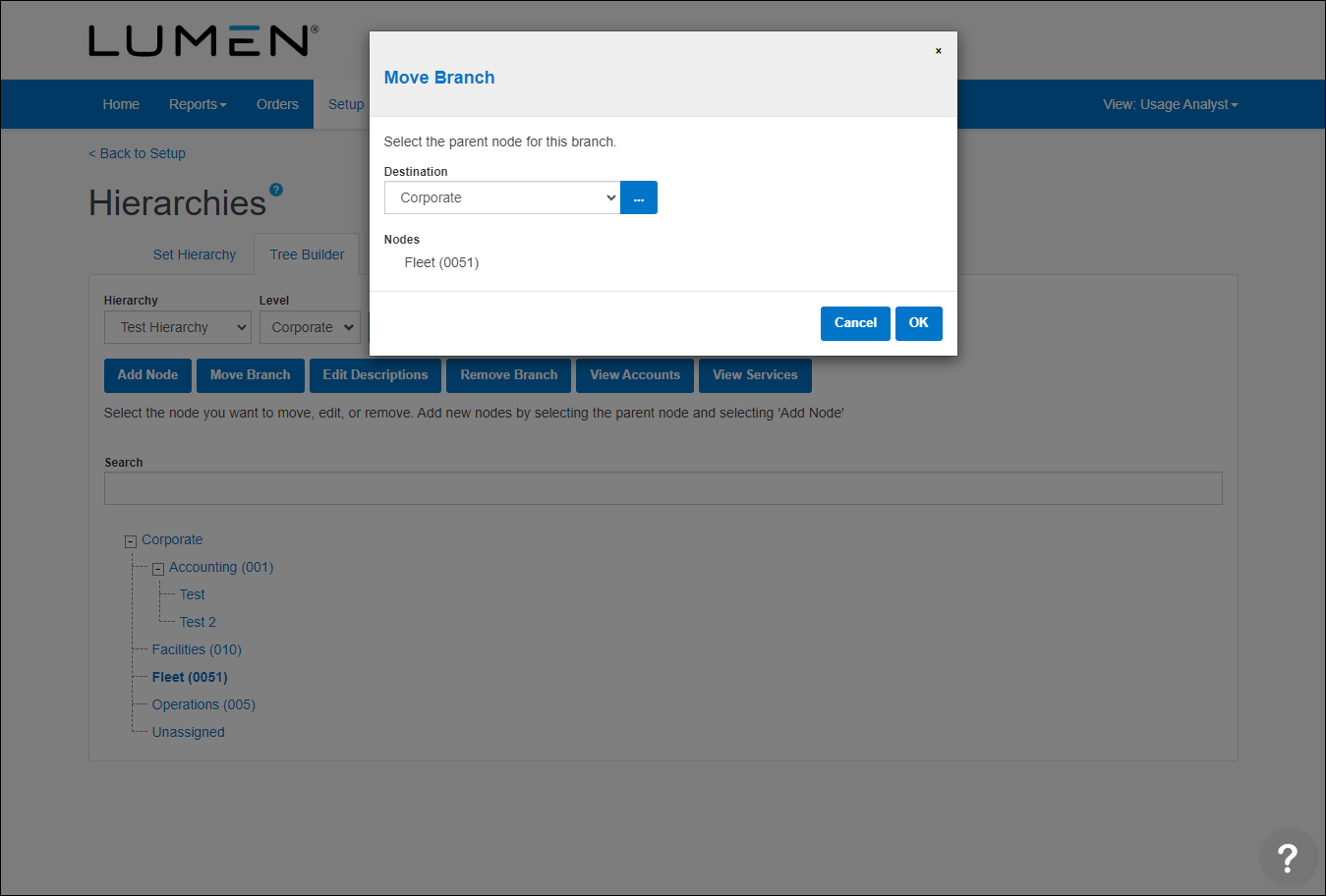 Move Branch (Hierarchies showing Tree Builder tab)