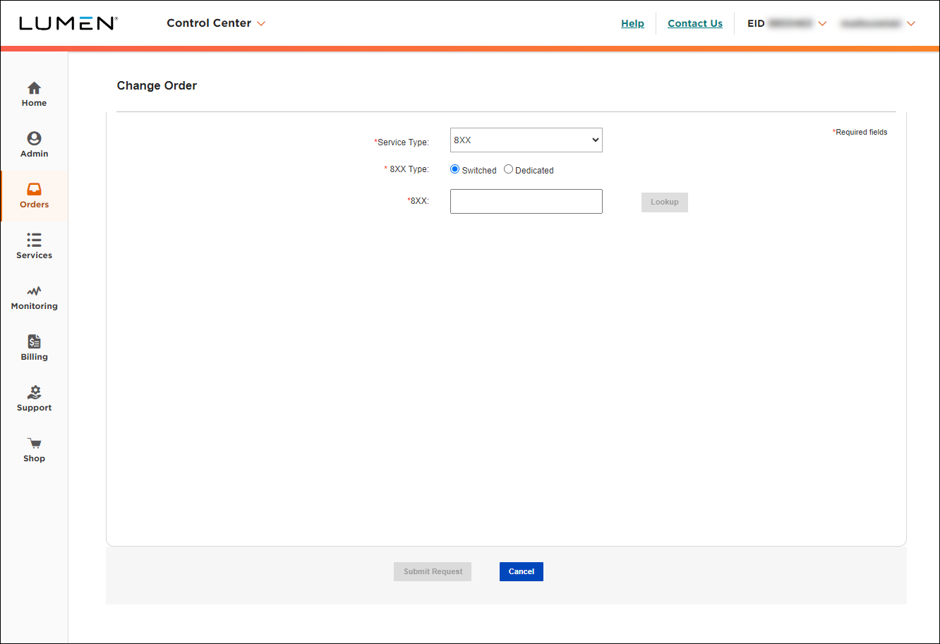 Change Order (showing 8XX and Switched selected)