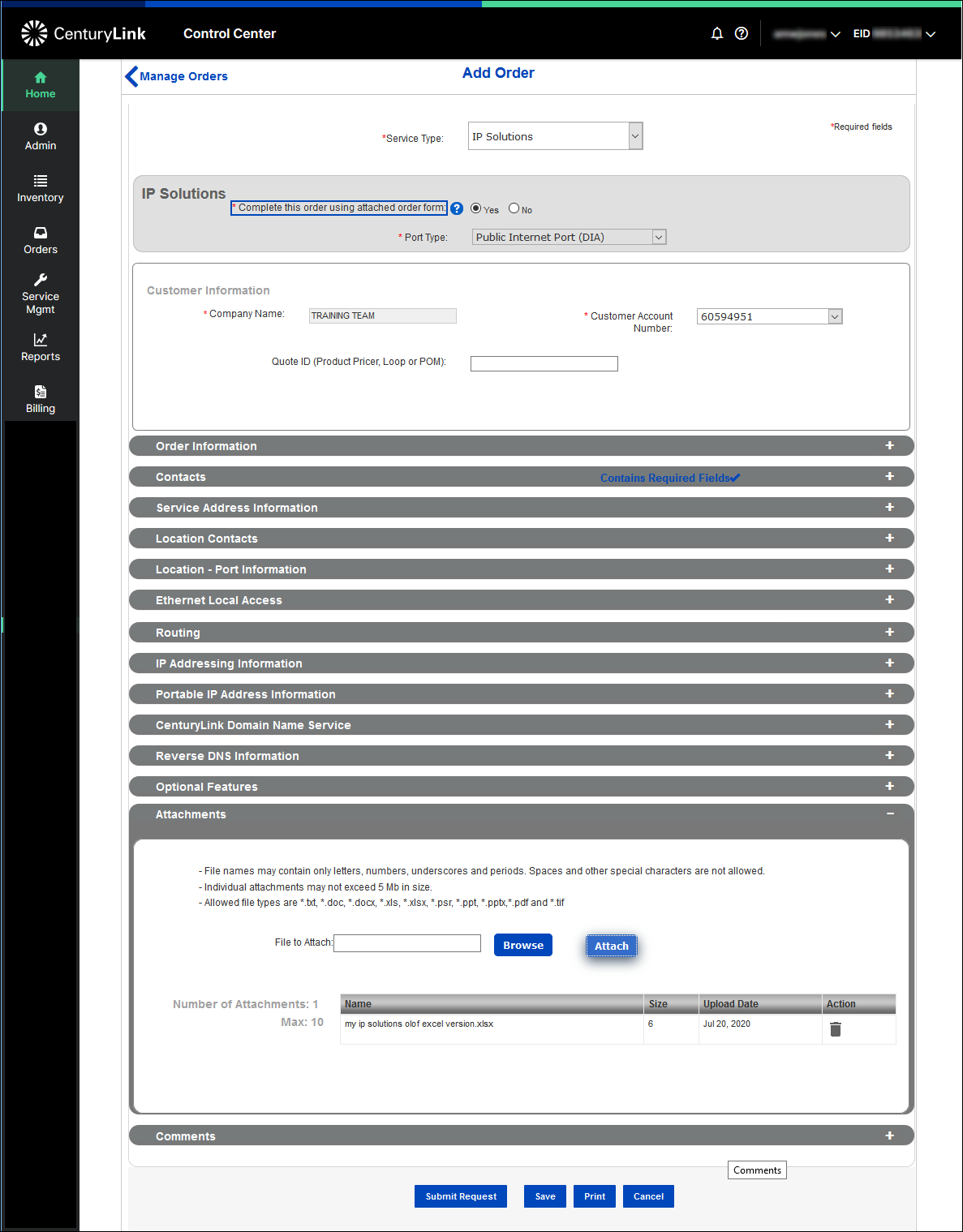 Manage orders ip solutions olof v3 complete using attachment yes attached submit request button available