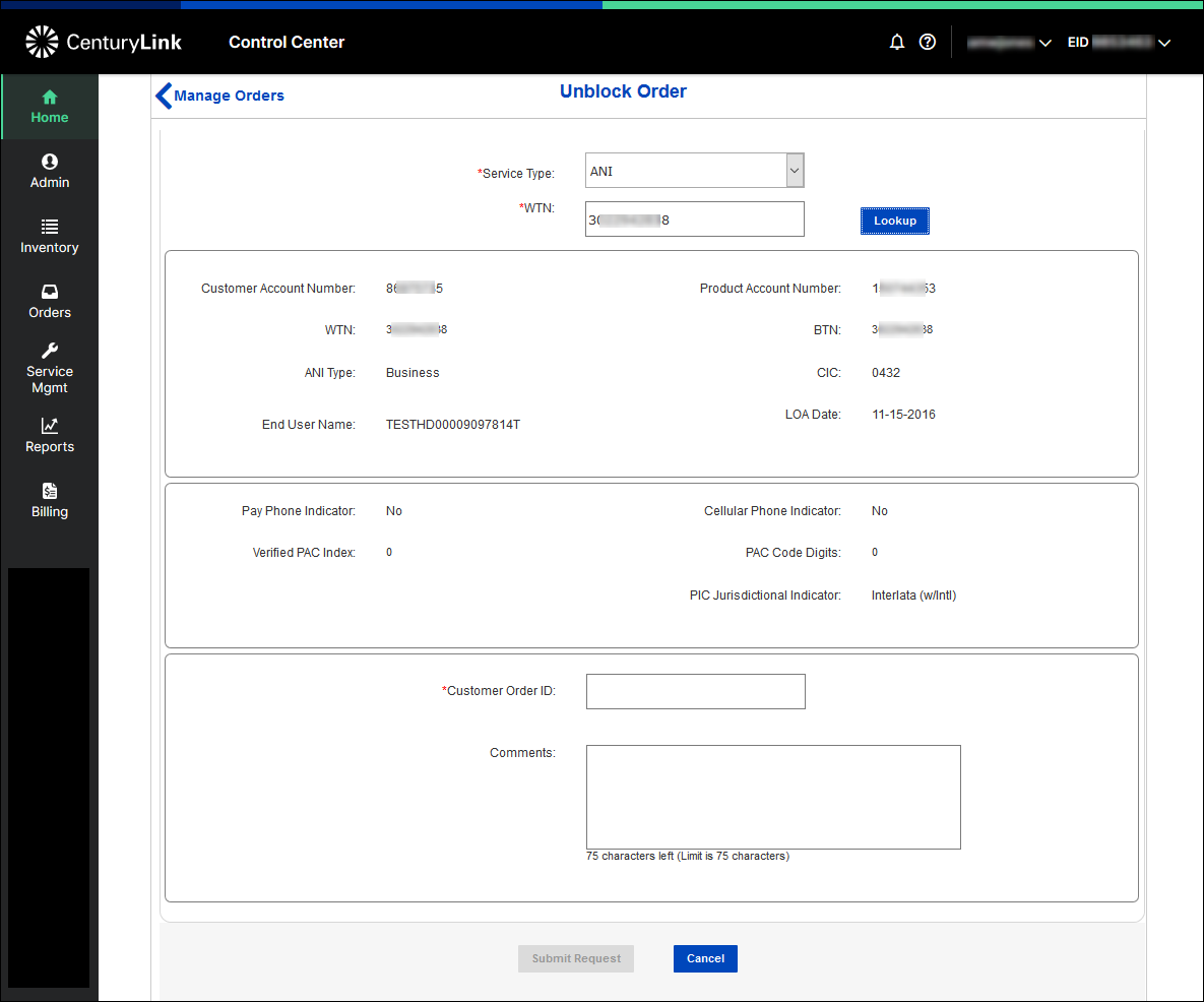 manage orders unblock ani demo