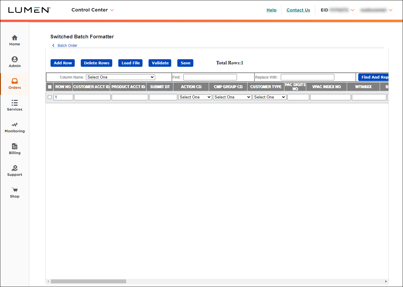 Batch Order (showing Switched selected)