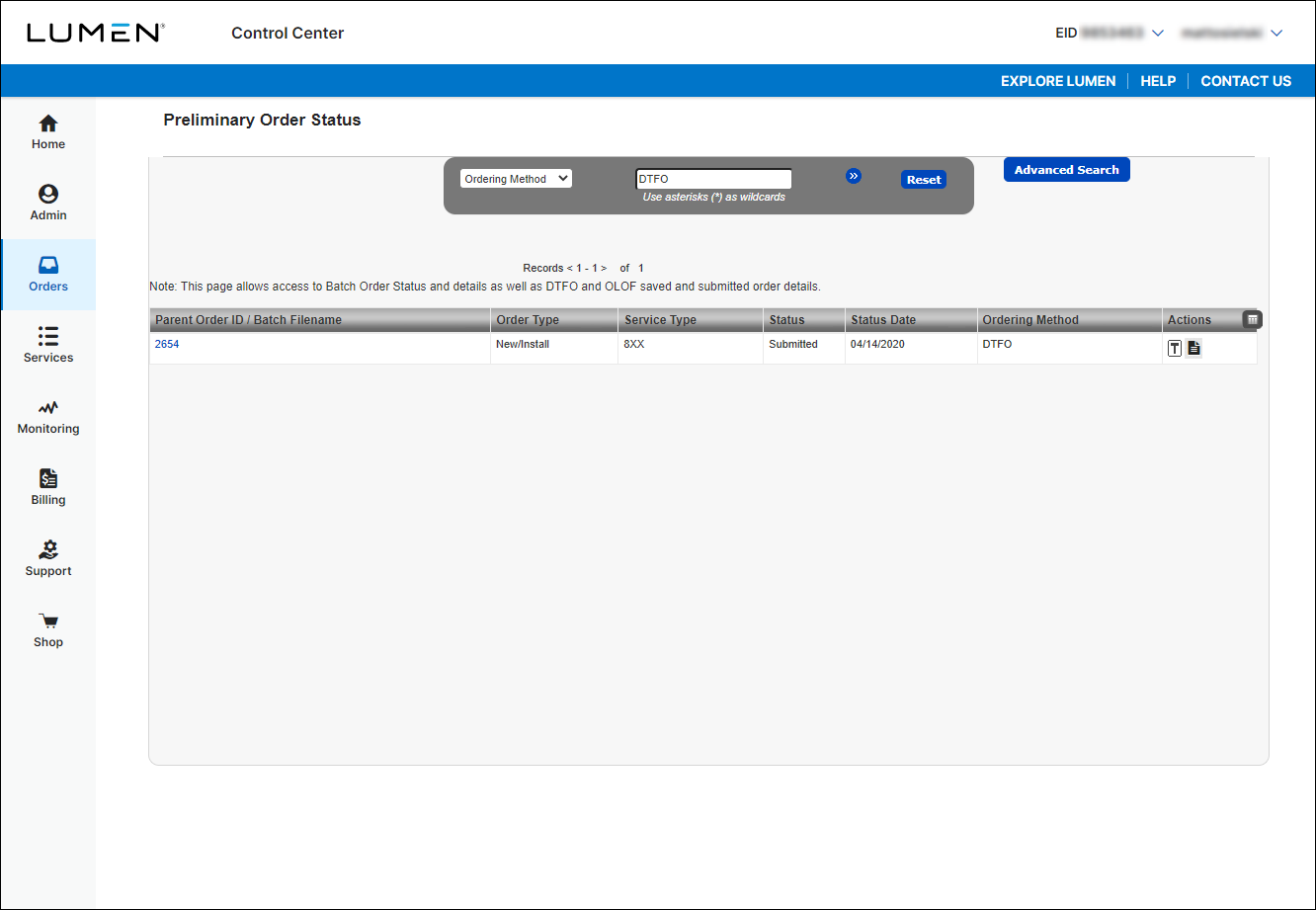 order status preliminary order status search ordering method dtfo