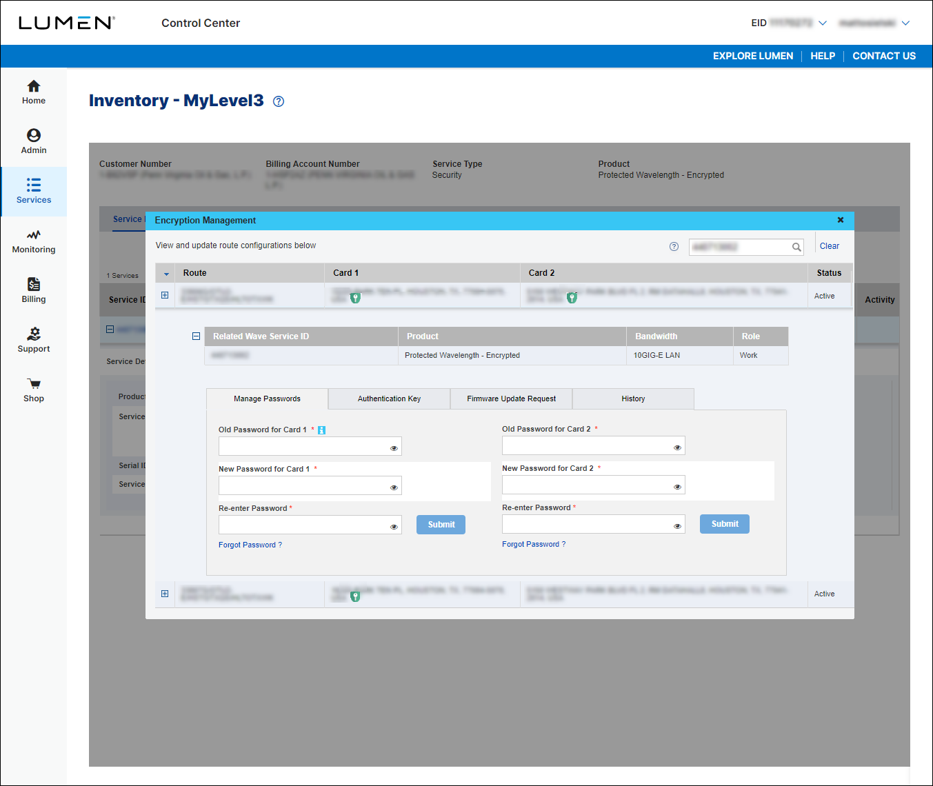 Encryption Management (showing Manage Passwords tab)