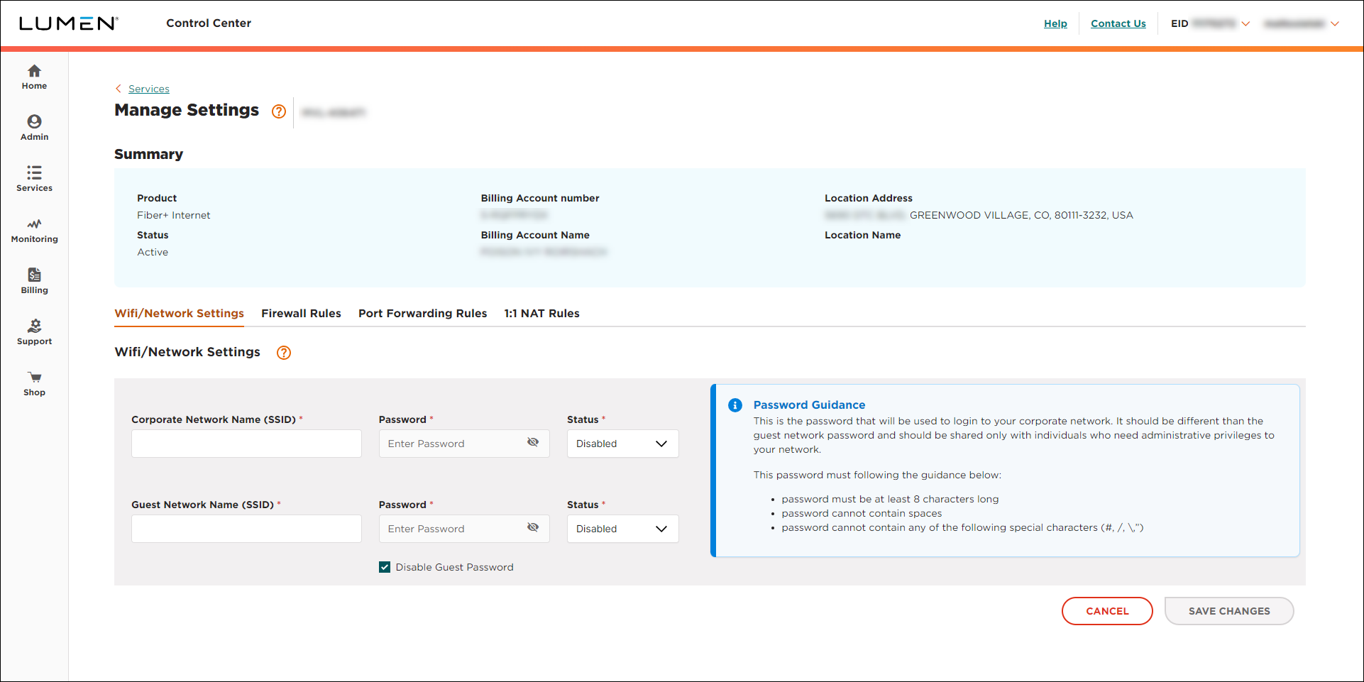 Manage Settings (showing WiFi/Network Settings tab)