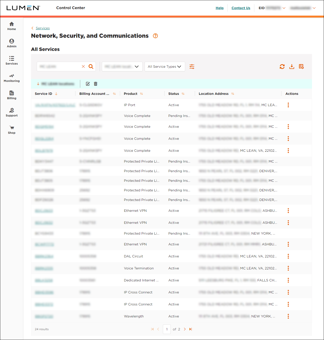 Network, Security, and Communications (showing saved view)