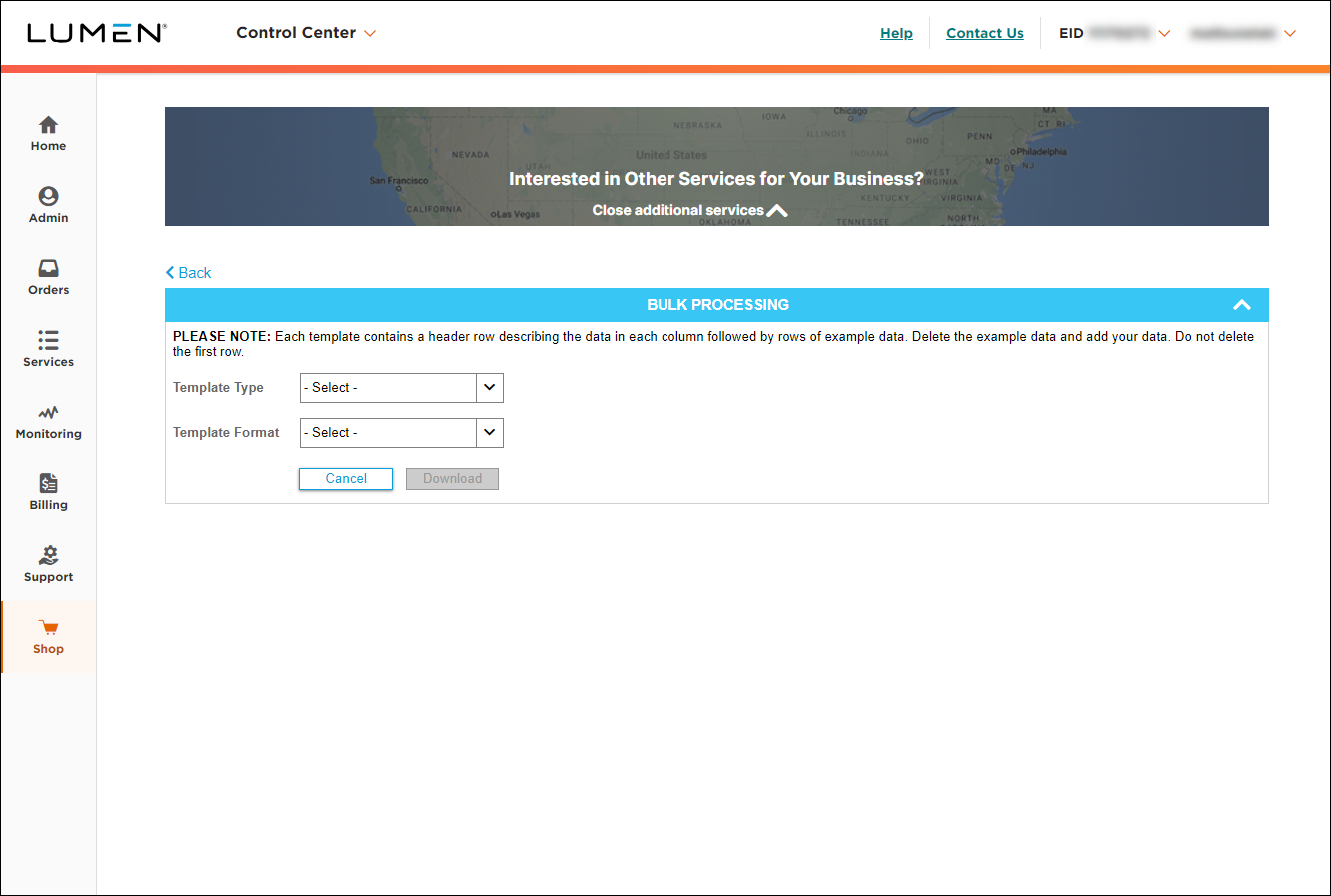 Explore Products (showing Bulk Processing with Download Templates)