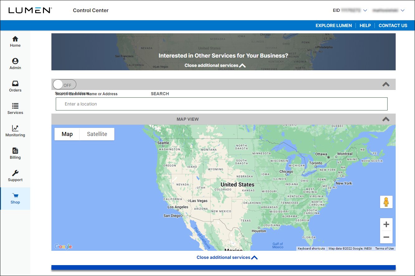 Explore Products (showing map open)