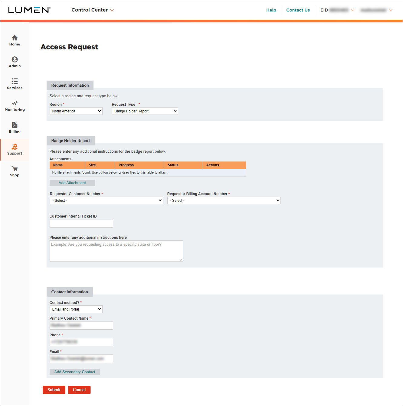 Access request; badge holder report information form