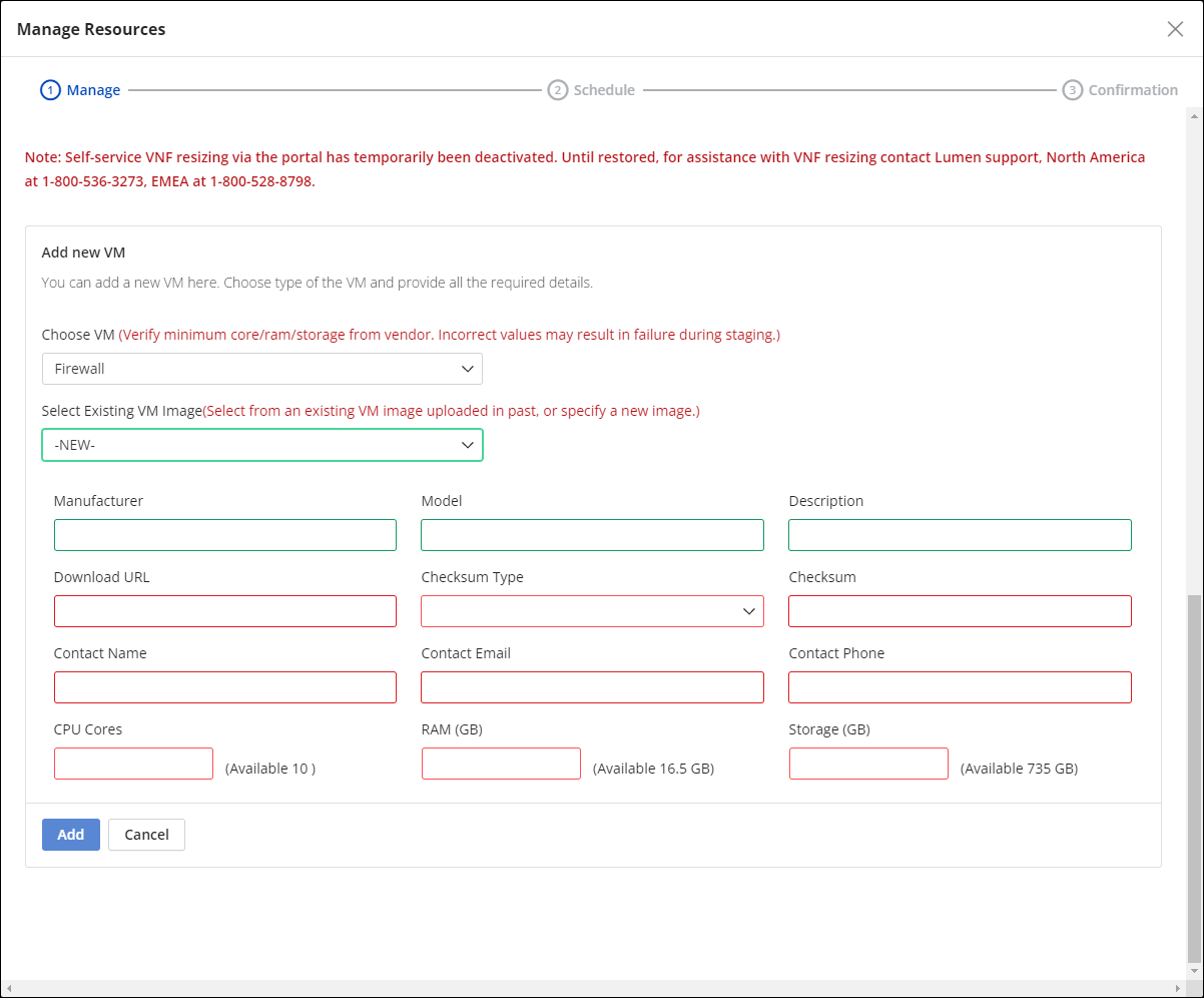 Manage Resources window