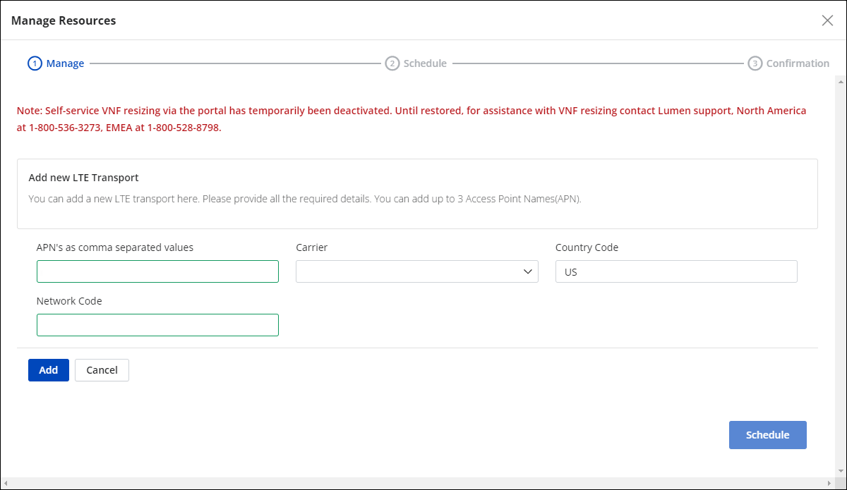 Manage Resources window