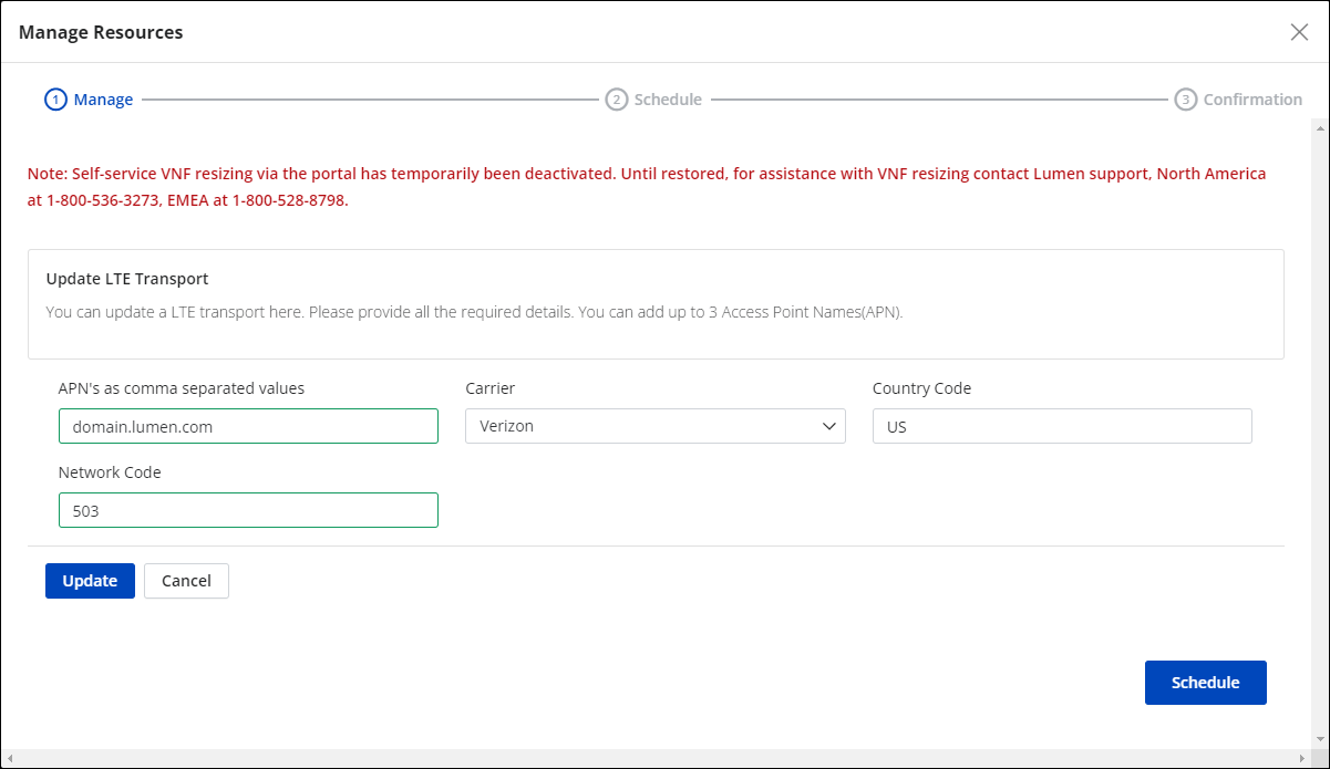 Manage Resources window