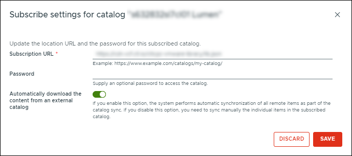 Subscribe settings for catalog window.