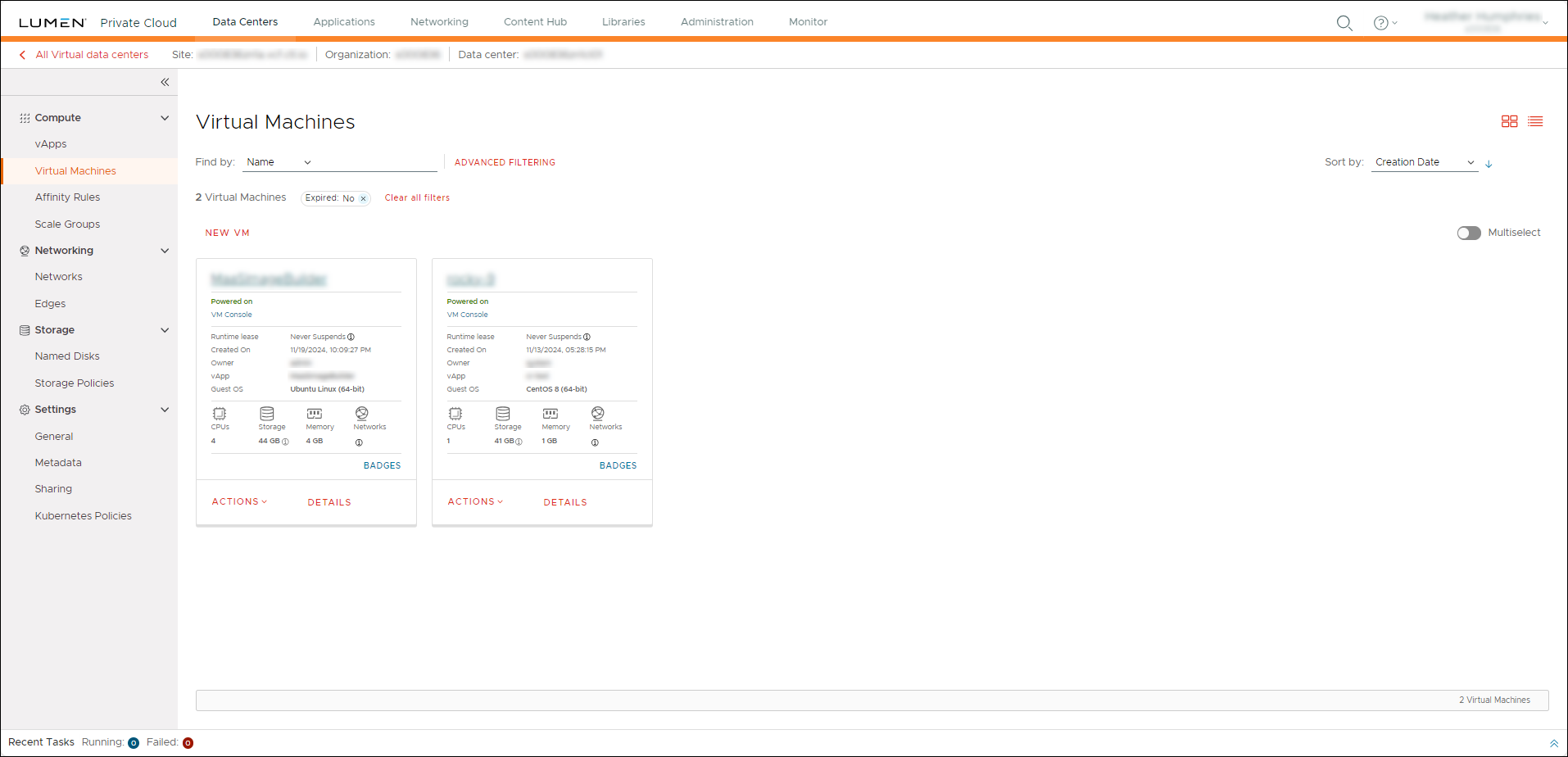 Virtual machine details page