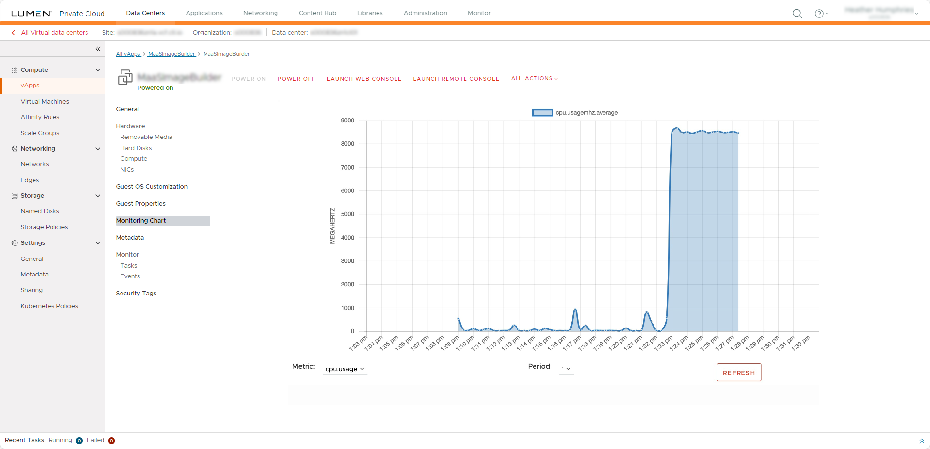 Virtual machine page showing metrics.