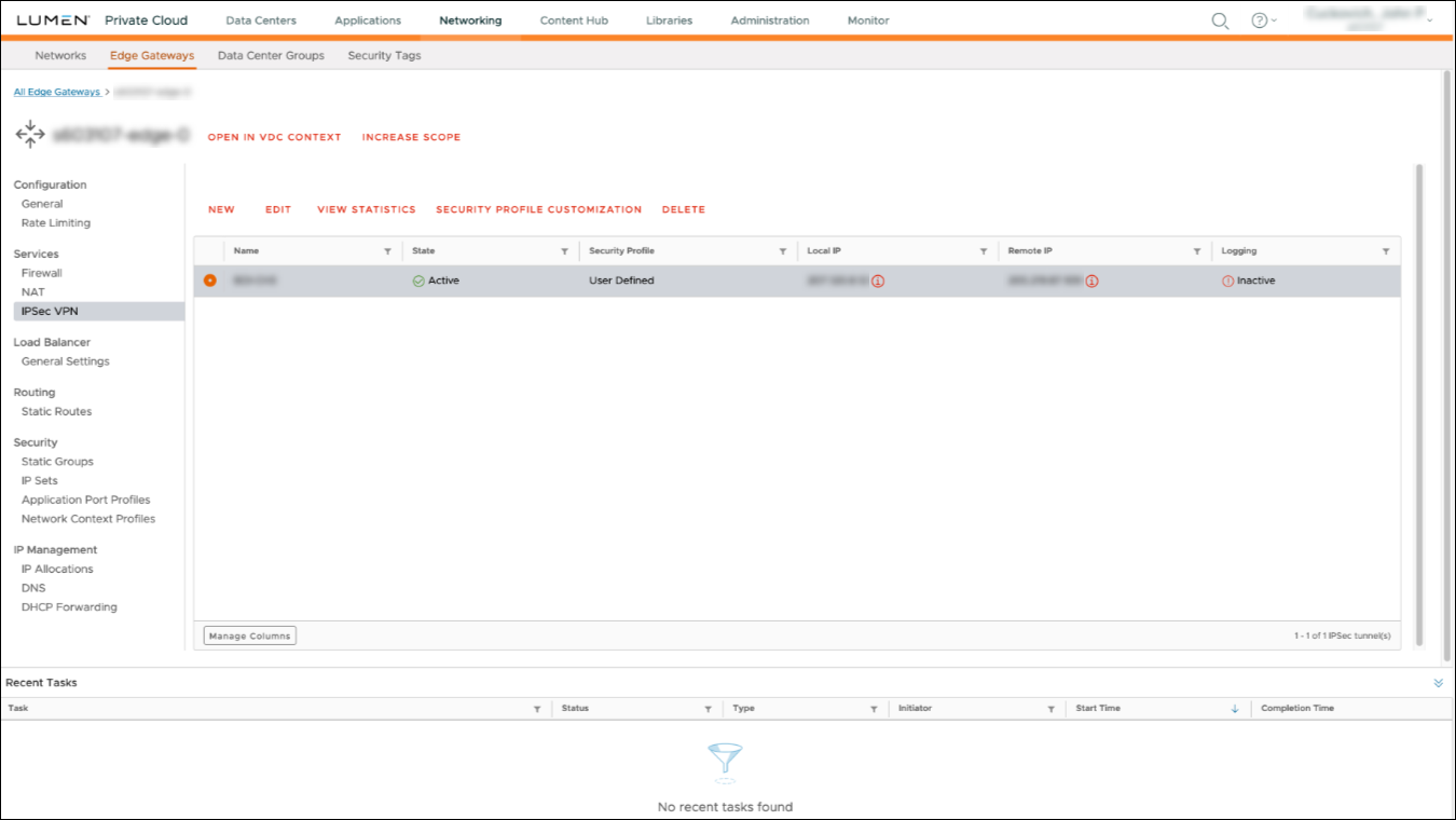 Edge gateway IPsec VPN details