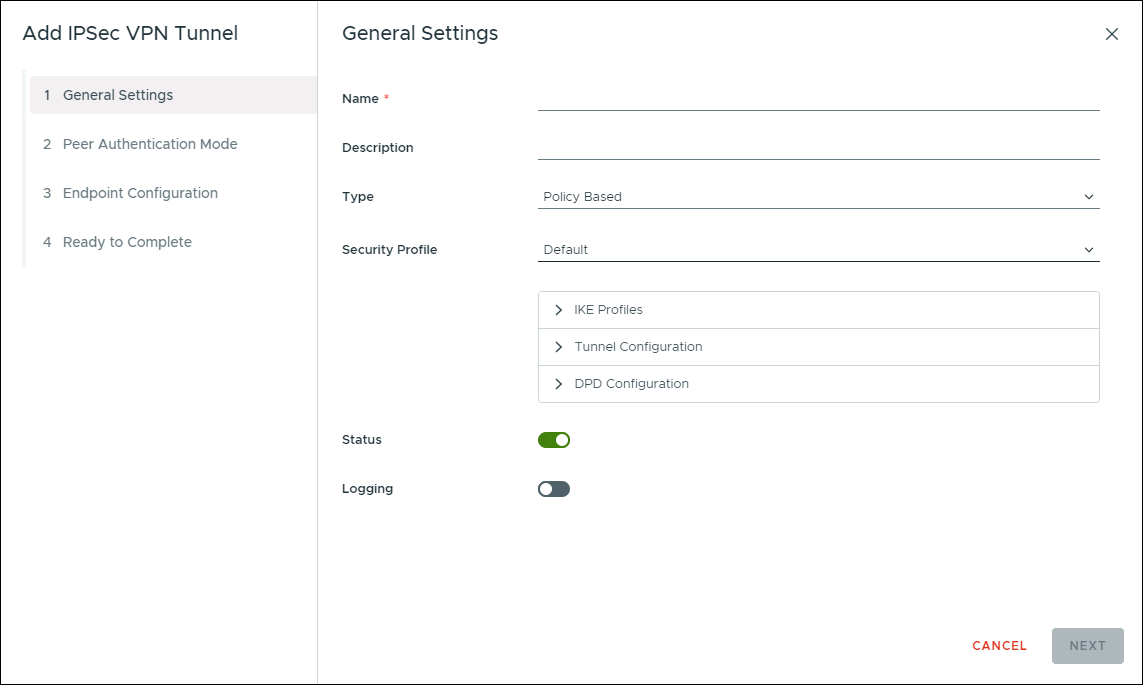 Add IPSec VPN Tunnel window