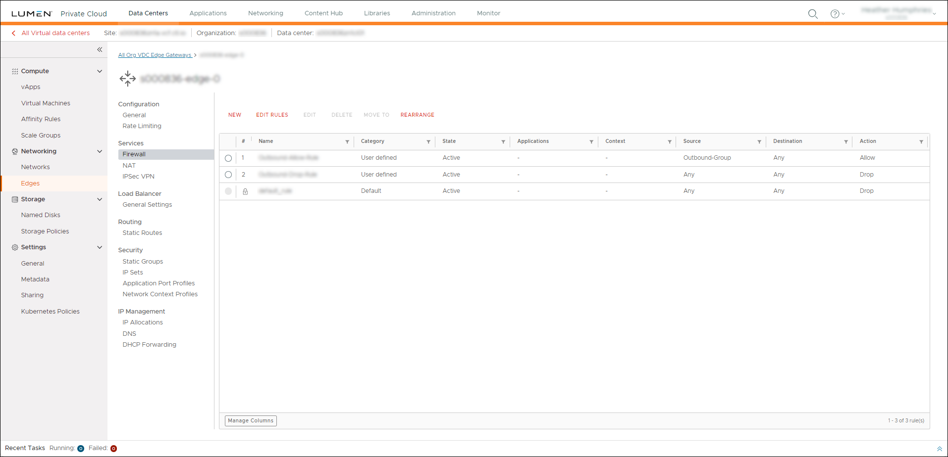 Edge gateway details page.