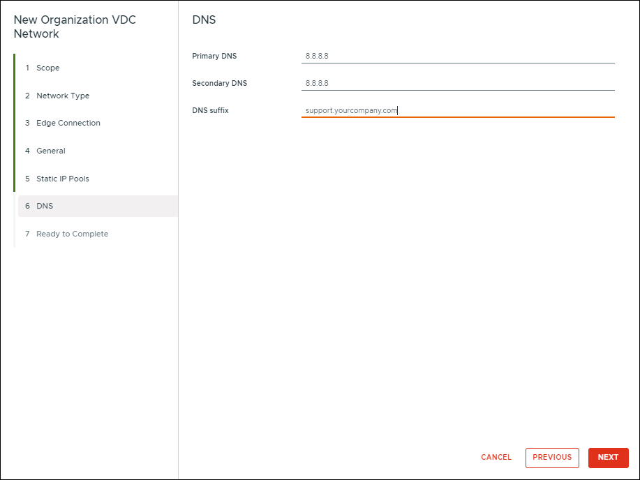 New Organization VDC Network: DNS