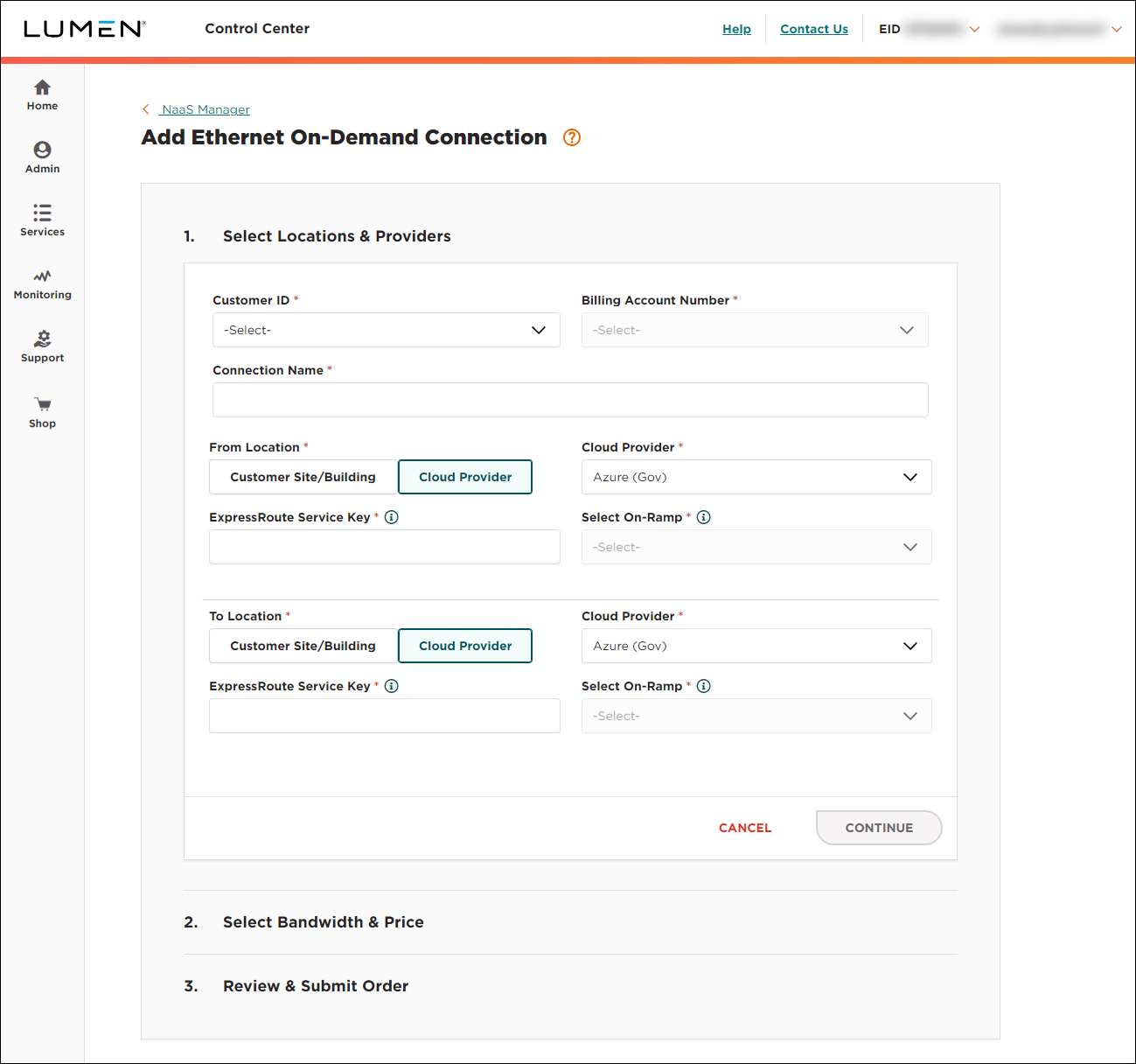 NaaS Ethernet On-Demand connection between two Azure Gov locations