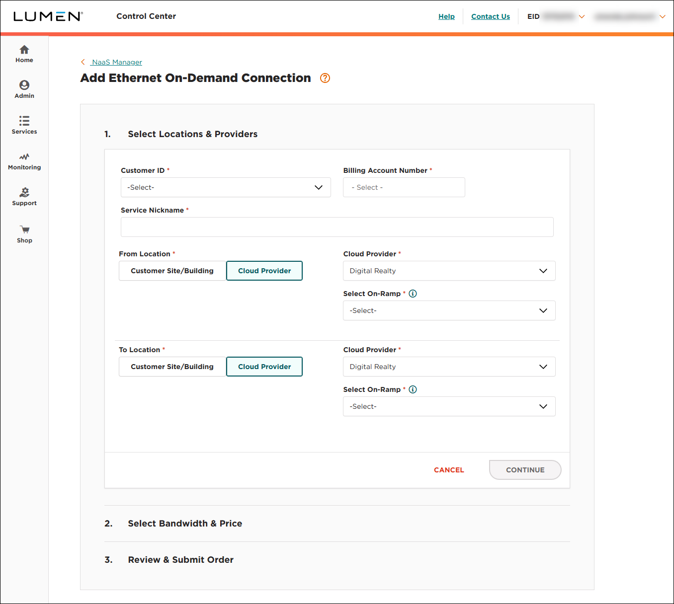 NaaS Ethernet On-Demand connection between two Digital Realty locations