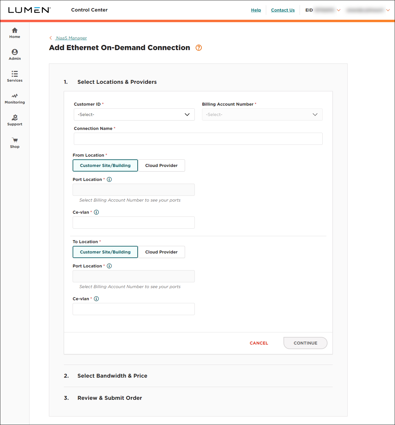 NaaS Ethernet On-Demand connection between two locations