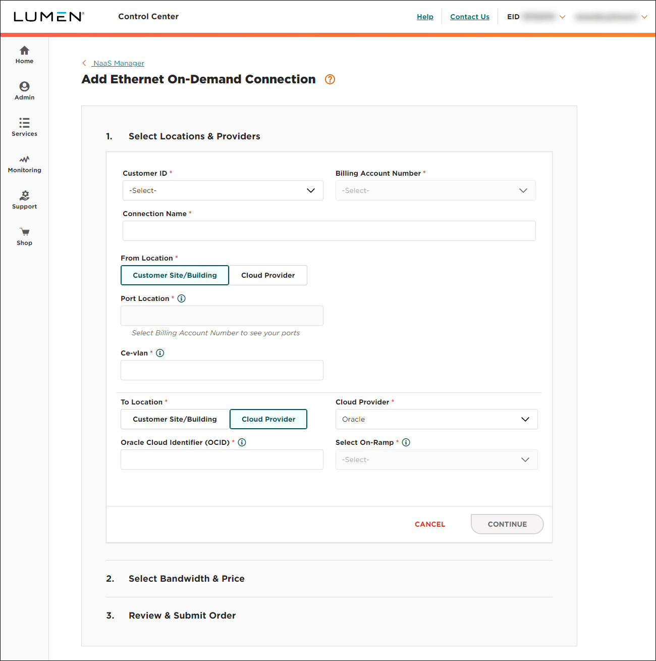 NaaS Ethernet On-Demand connection from your location to Oracle