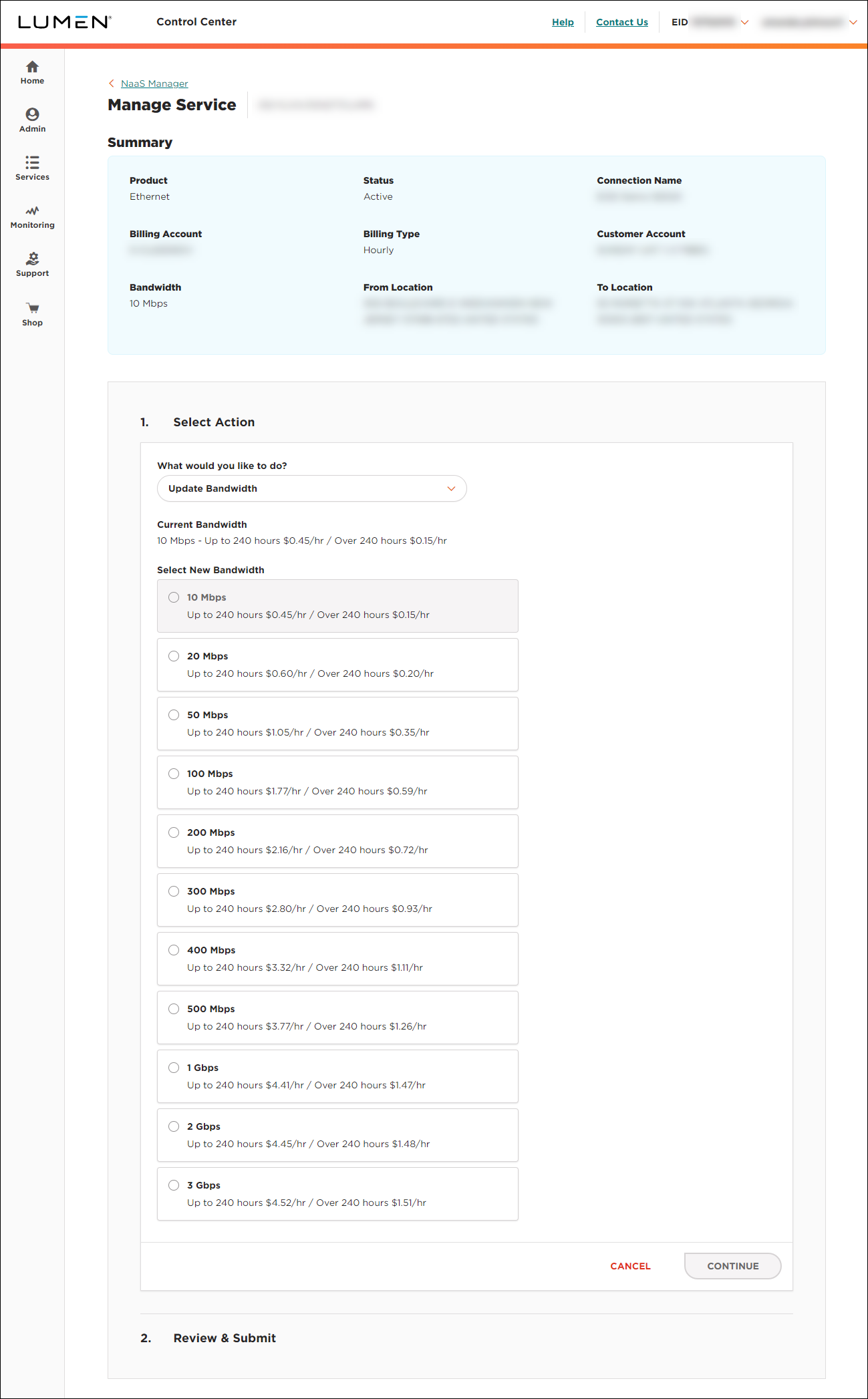 Ethernet On-Demand update bandwidth