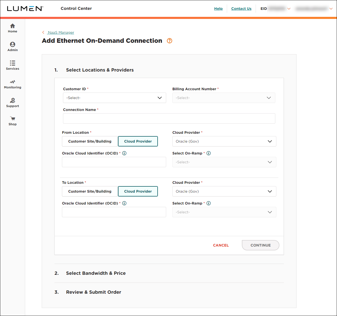 NaaS Ethernet On-Demand connection between two Oracle Gov locations