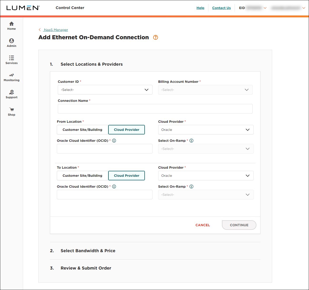 NaaS Ethernet On-Demand connection between two Oracle locations